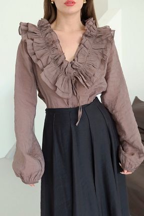 بلوز قهوه ای زنانه رگولار Laluvia - کد 932743501