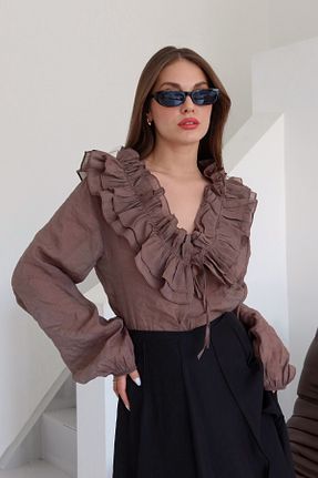 بلوز قهوه ای زنانه رگولار Laluvia - کد 932743501