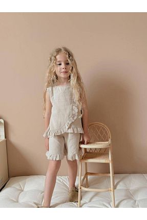 ست بالاتنه و پائین تنه بژ بچه گانه بافتنی YİGİT BUTİK - کد 933322307