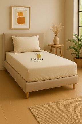 ست ملحفه تکنفره بژ پنبه ای Boreas Home - کد 932760087
