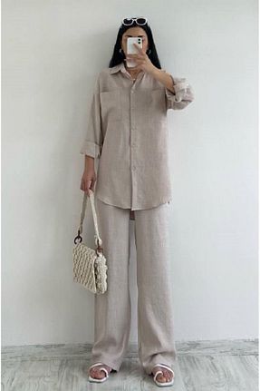 ست بالاتنه و پائین تنه بژ زنانه بافتنی Sachistanbul - کد 932826045