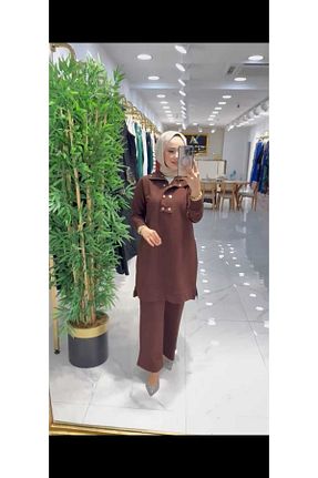 ست بالاتنه و پائین تنه حجاب قهوه ای زنانه رگولار 06ERVA BUTİK - کد 932825772