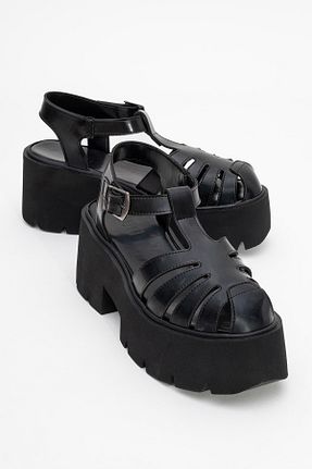 صندل مشکی زنانه پاشنه پلتفرم luvishoes - کد 840980046