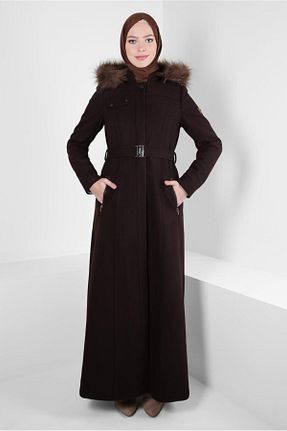 پالتو پشمی حجاب قهوه ای زنانه رگولار Alvina - کد 789854266