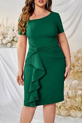 لباس سایز بزرگ سبز زنانه پلی استر 1fazlası - کد 928317393