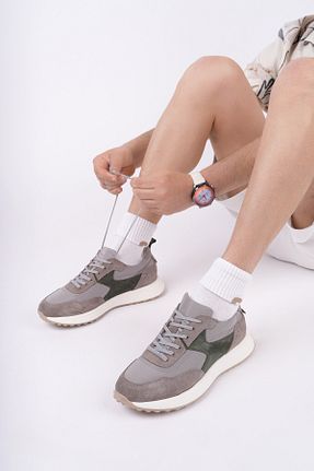 کفش اسنیکر خاکی مردانه چرم اصل Muggo - کد 929911253