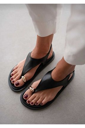 صندل مشکی زنانه پاشنه تخت SELİN SOYLU - کد 931166368