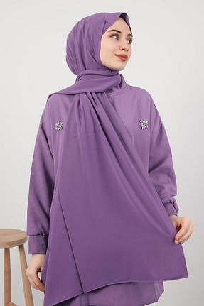 شال بنفش زنانه Medine İpeği GİYZAMİLA - کد 931191204