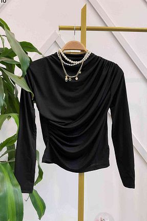 بلوز حجاب مشکی زنانه Straight YEDİLALE - کد 818249461