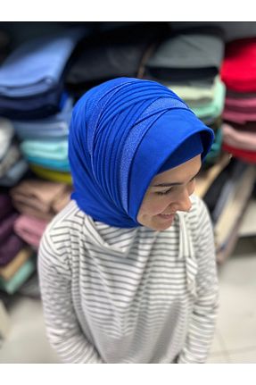 شال آبی زنانه پنبه پلی استر Gülnur tasarım - کد 931236961