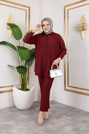 ست بالاتنه و پائین تنه حجاب زرشکی گشاد Moda Ebva - کد 931252891
