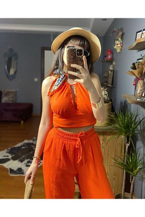 ست بالاتنه و پائین تنه نارنجی زنانه بافتنی MODAGK - کد 930243421