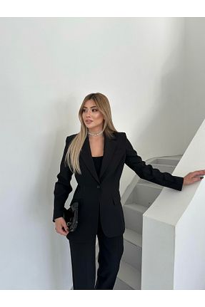 کت و شلوار مشکی زنانه یقه کتی VUNTAL - کد 900527087