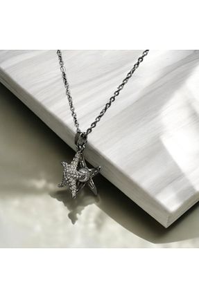 گردنبند استیل ( فولاد ) طوسی زنانه استیل ضد زنگ TUBESSA - کد 898831066
