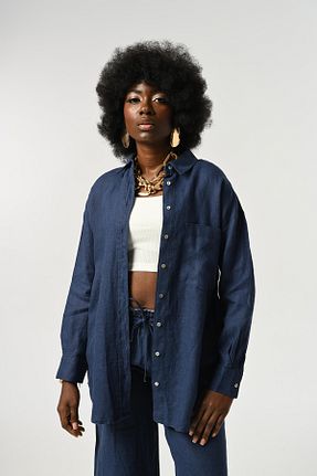 پیراهن آبی زنانه اورسایز Orfeo Negro - کد 931307914
