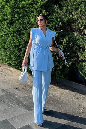 ست بالاتنه و پائین تنه آبی زنانه بافتنی msm fashion - کد 931306701
