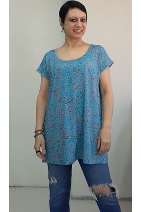 تیشرت سایز بزرگ آبی زنانه سایز بزرگ Mertcan Butik - کد 931307946