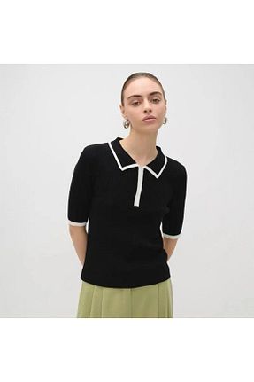 تیشرت مشکی زنانه یقه پولو De Pose - کد 929067928