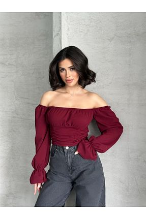 بلوز زرشکی زنانه ساده REELMODA - کد 931350475
