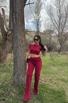 ست بالاتنه و پائین تنه زرشکی زنانه بافتنی Siner Fashion - کد 906299525