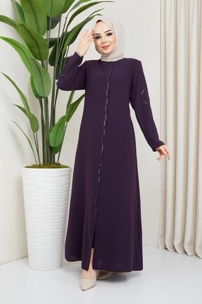 مانتو بلند حجاب بنفش زنانه hafsamina - کد 655242628