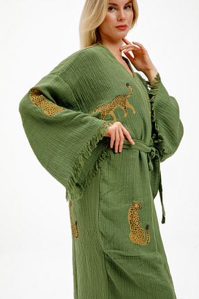 کیمونو و کافتان خاکی زنانه %100 پنبه Befera Design - کد 883440800