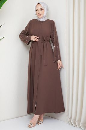 مانتو بلند حجاب قهوه ای زنانه hafsamina - کد 731715483
