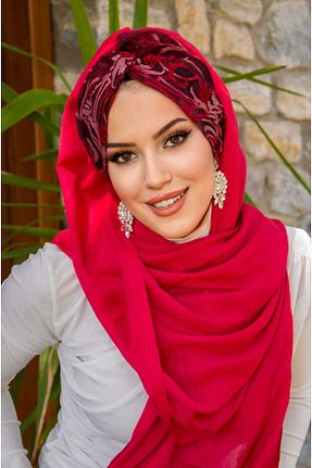 شال قرمز زنانه پنبه پلی استر Aişe Tesettür - کد 827337493