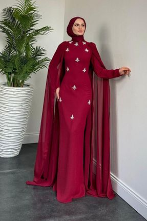 لباس مجلسی حجاب زرشکی MERVEN AKYÜZ - کد 931732610