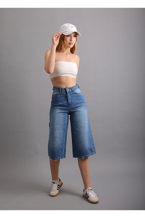 شلوارک و برمودا آبی زنانه فاق بلند AREF JEANS - کد 931440132