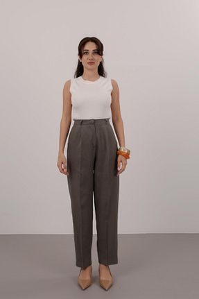 شلوار خاکی زنانه کتان FACETTE - کد 931439532