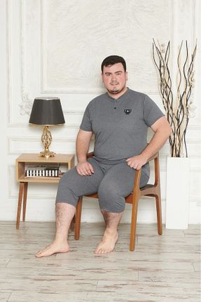 ست لباس راحتی سایز بزرگ طوسی مردانه ساده Pyjama Familya - کد 931443970