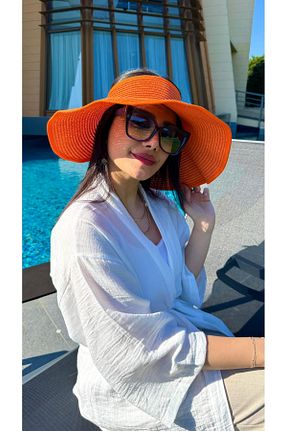 کلاه نارنجی زنانه حصیر Luminos Butik - کد 812757637