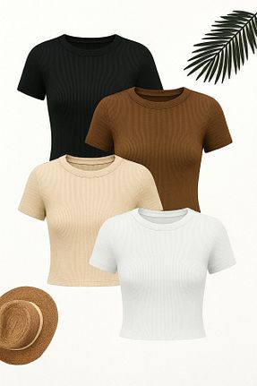 تیشرت زنانه کراپ ÖZ PAMUK - کد 927583507