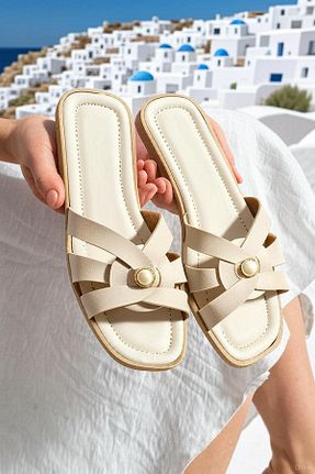 دمپائی بژ زنانه پاشنه نازک ICELAKE - کد 931483408