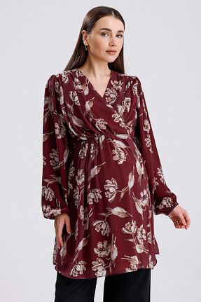 تونیک بارداری زرشکی زنانه بافتنی KATLİN MATERNİTY WEAR - کد 931487786