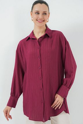 بلوز زرشکی زنانه یقه پیراهنی ARUZ MODA - کد 935461418