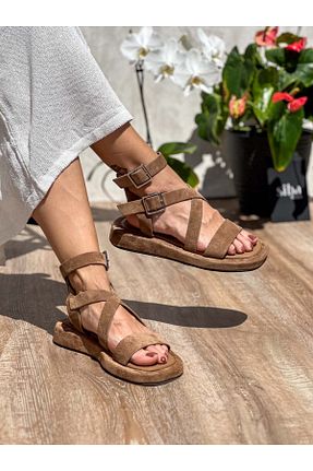 صندل قهوه ای زنانه پاشنه تخت SİBA SHOES - کد 922769188