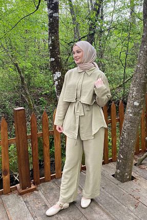 ست بالاتنه و پائین تنه حجاب خاکی زنانه رگولار SİNDAL - کد 931526408