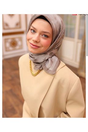 روسری بژ کرپ ساتن ابریشم SİLKHOMEE - کد 931538676