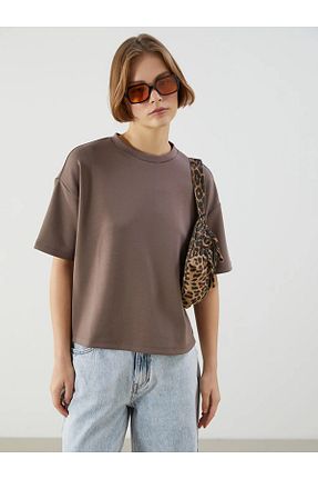 تیشرت قهوه ای زنانه Relaxed LC Waikiki - کد 931553077