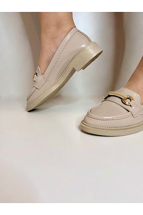 کفش لوفر بژ زنانه چرم لاکی AHOORA SHOE - کد 901349066