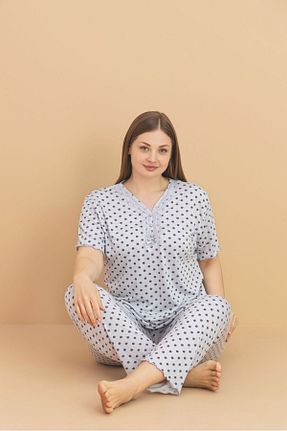 ست لباس راحتی سایز بزرگ طوسی زنانه طرح دار Temporium - کد 931590767