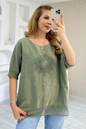 بلوز خاکی زنانه ساده AYASOFYA OTANTIK - کد 931588230
