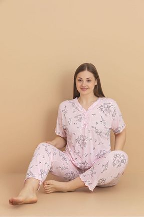 ست لباس راحتی سایز بزرگ صورتی زنانه طرح دار Temporium - کد 931590781