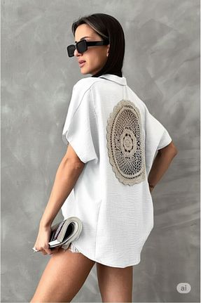 پیراهن سفید زنانه اورسایز Esra Butik Hane - کد 844598315