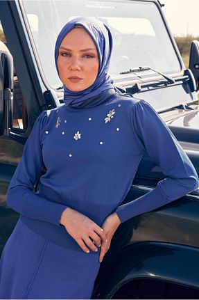 تونیک حجاب سرمه ای زنانه مخلوط ویسکون Alvina - کد 790165551