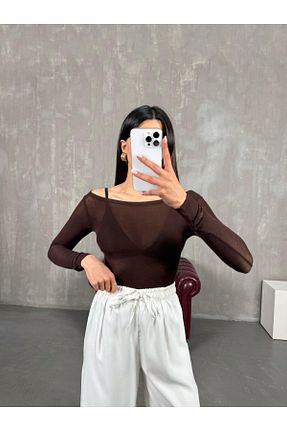 بلوز قهوه ای زنانه بافت دار Gaus - کد 931693682