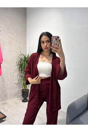 ست بالاتنه و پائین تنه زرشکی زنانه لیکرا VeniLife - کد 931718895