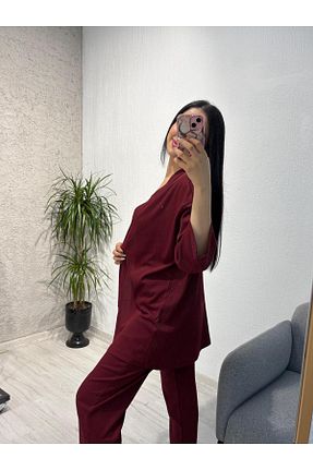 ست بالاتنه و پائین تنه زرشکی زنانه لیکرا VeniLife - کد 931718895